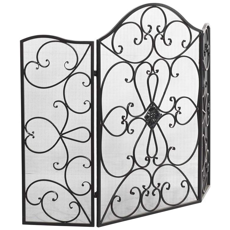 Image 1 Black Metal Traditional Fireplace Screen, 49" x 1" x 36"
