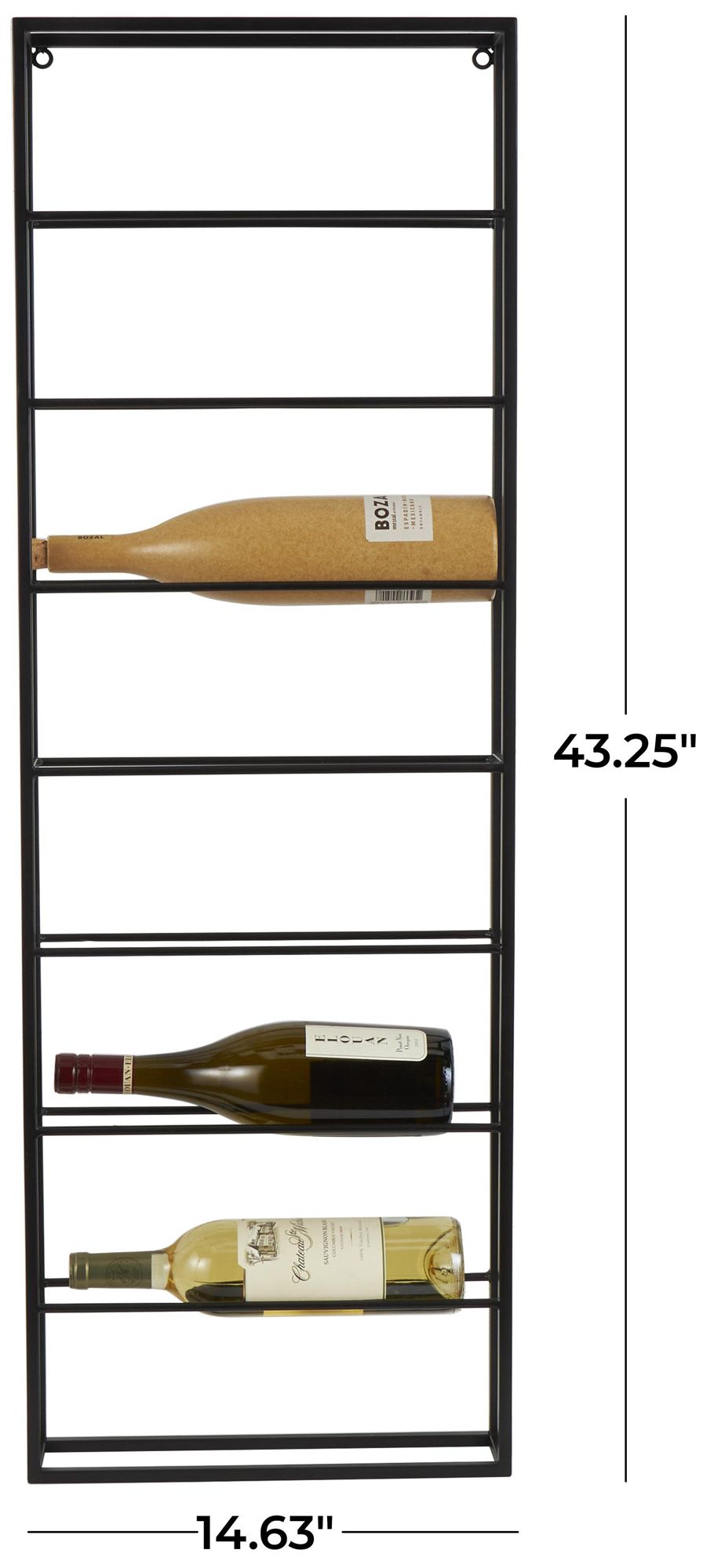 Image 7 Black Metal Traditional Wall Wine Rack, 15" x 3" x 43" more views