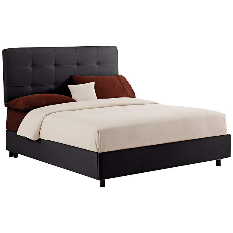 Image 1 Black Microsuede Tufted Bed (Queen)