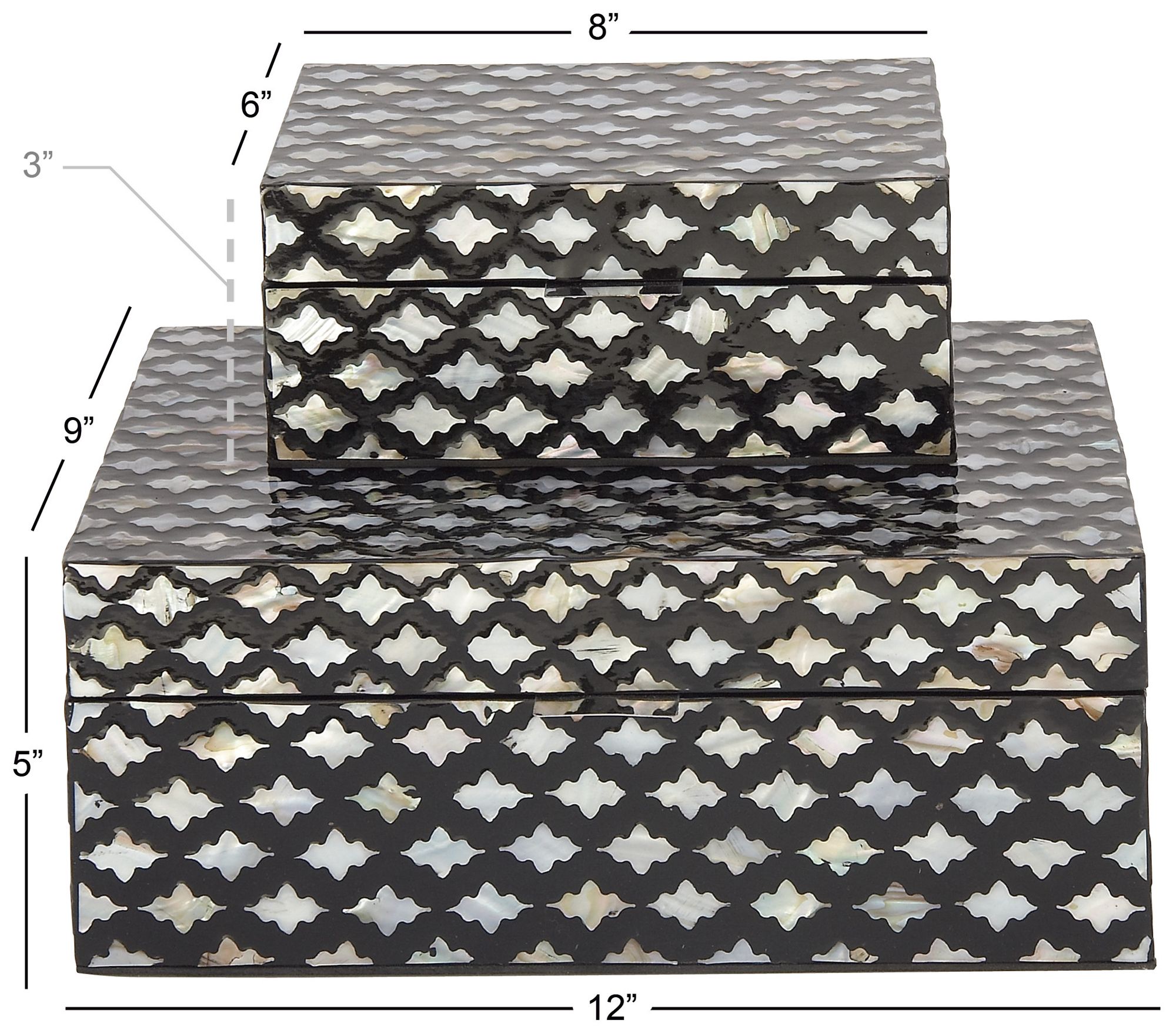 Image 6 Black Mother of Pearl Shell Coastal Box, S/2 12", 8"W more views