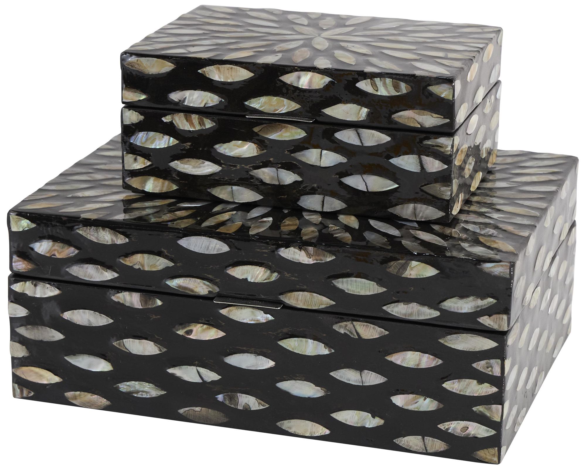 Image 2 Black Mother of Pearl Shell Coastal Box, S/2 12", 8"W