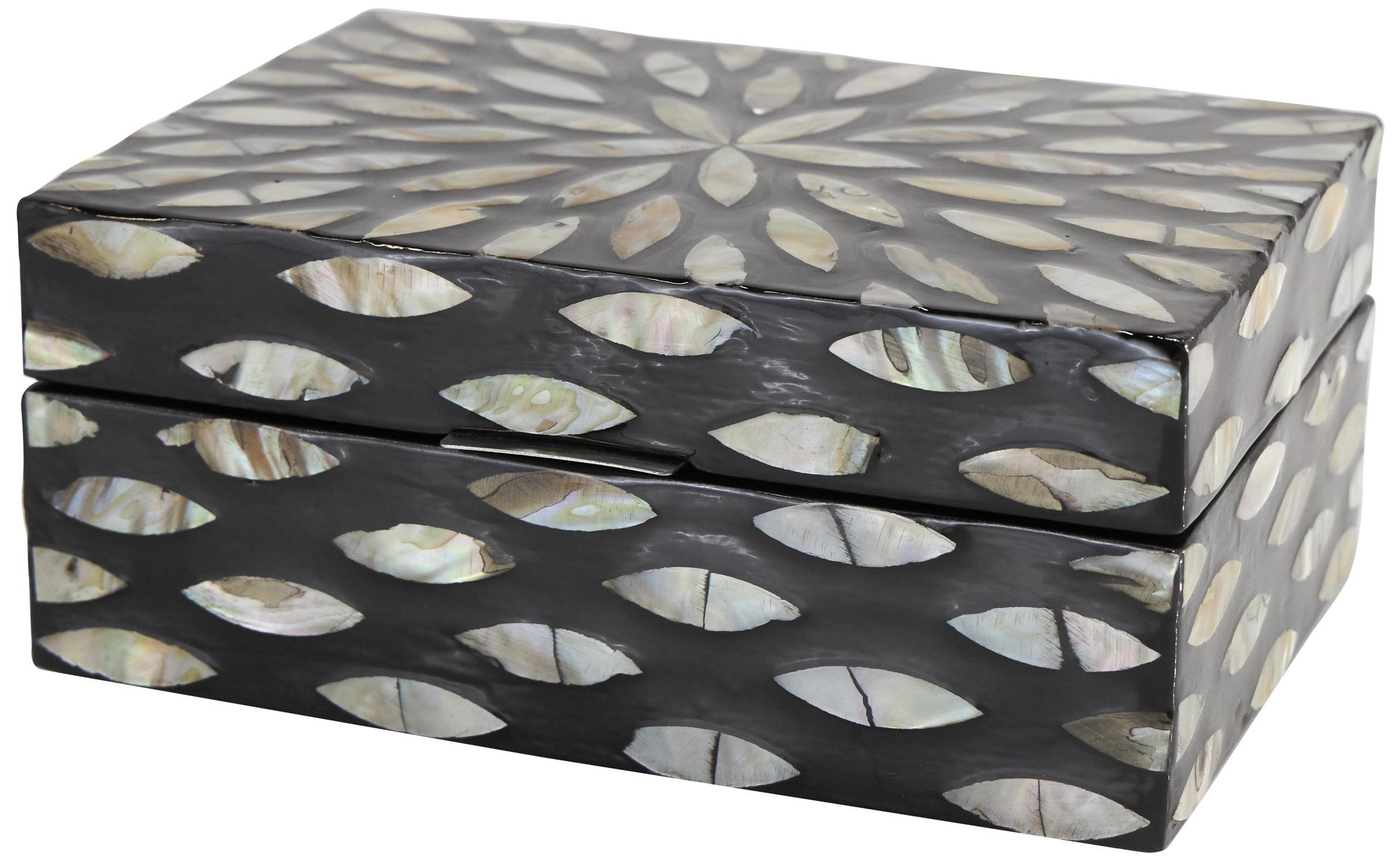 Image 6 Black Mother of Pearl Shell Coastal Box, S/2 12", 8"W more views
