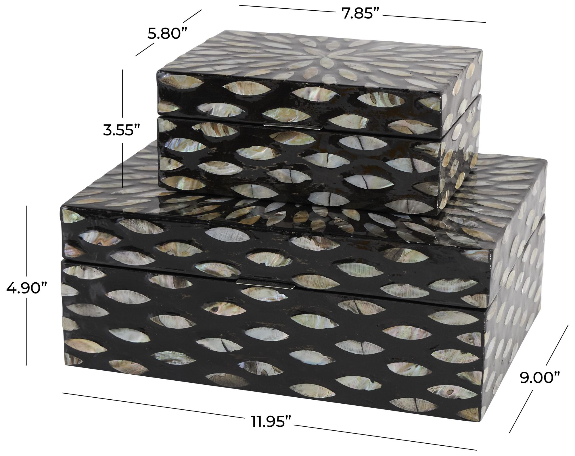 Image 7 Black Mother of Pearl Shell Coastal Box, S/2 12", 8"W more views