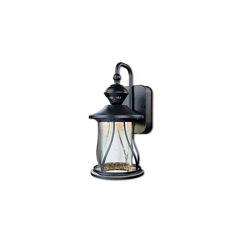 Image 1 Black Motion Sensor 13 3/4 inch High Seeded Glass LED Outdoor Wall Light