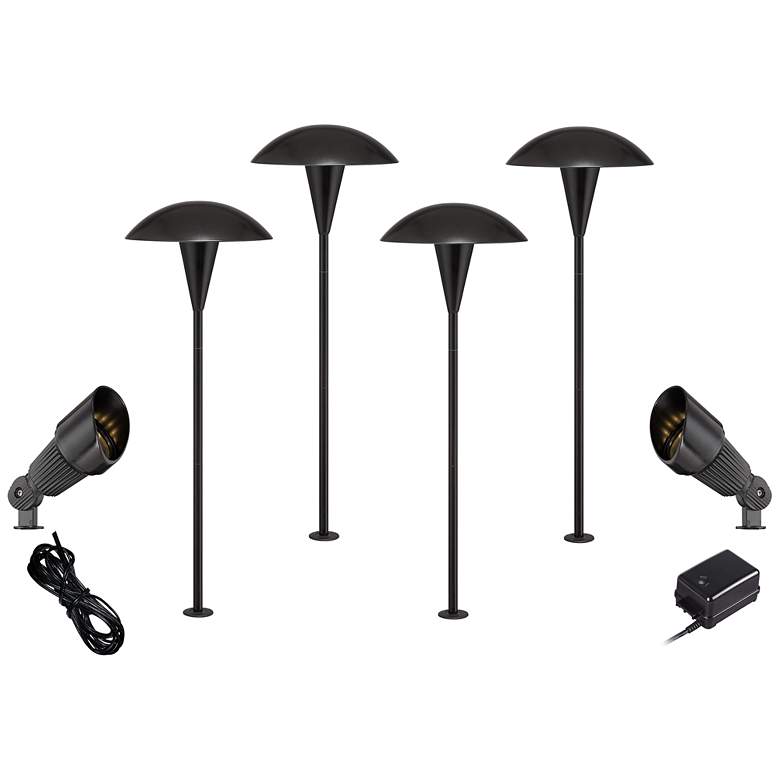 Image 1 Black Mushroom and Spot Light 8-Piece LED Landscape Lighting Set