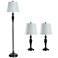 Black Nickel Set - Two Table Lamps & One Floor Lamp With White Shades