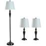 Black Nickel Set - Two Table Lamps &amp; One Floor Lamp With White Shades