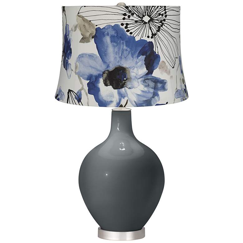 Image 1 Black of Night Blue Watercolor Flowers Ovo Table Lamp