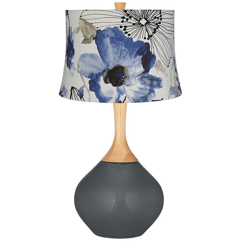 Image 1 Black of Night Blue Watercolor Flowers Wexler Table Lamp