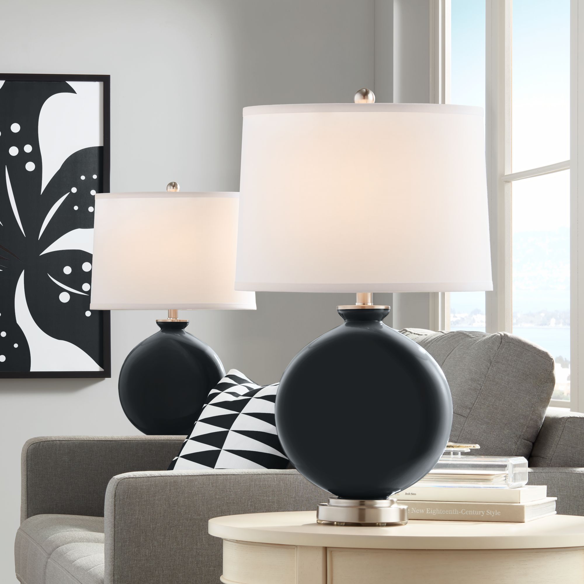 black and silver table lamps