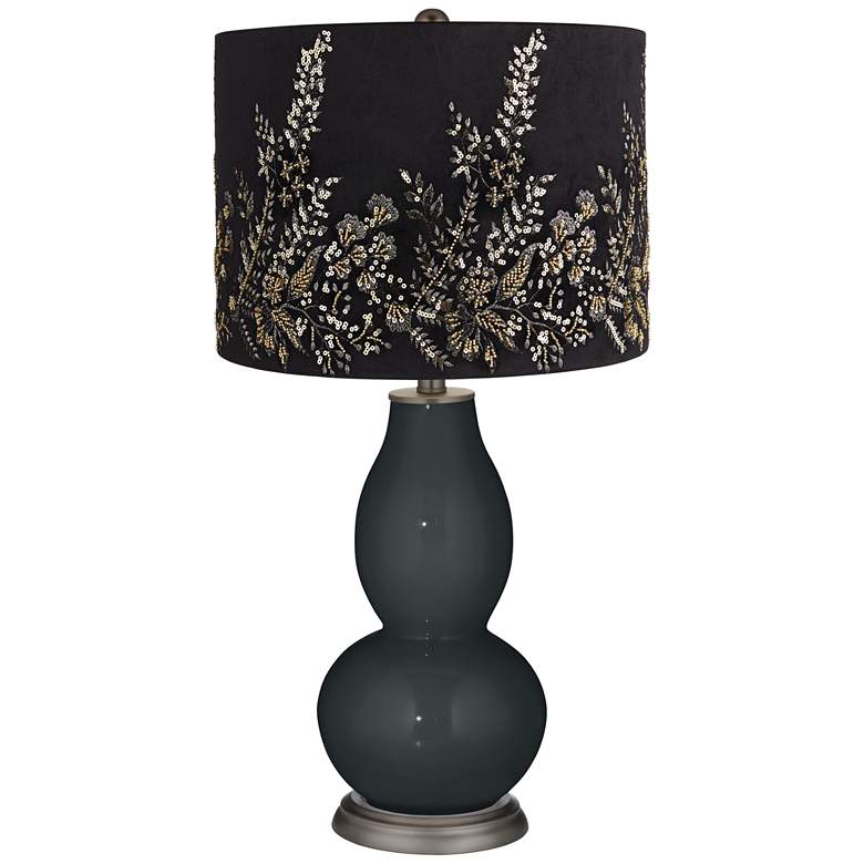 Image 1 Black of Night Double Gourd Lamp w/ Black Gold Beading Shade