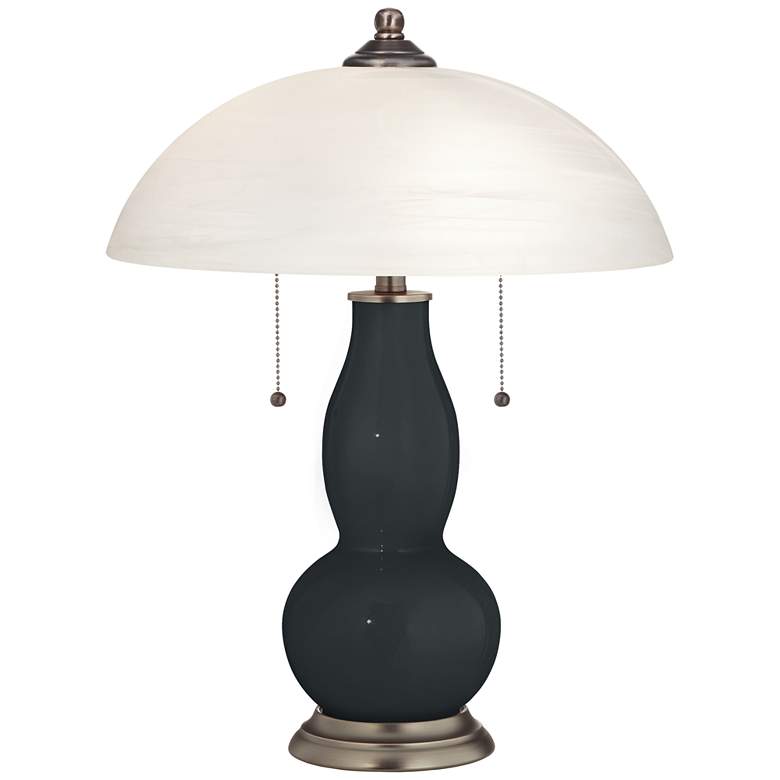 Image 1 Black of Night Gourd-Shaped Table Lamp with Alabaster Shade