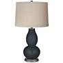 Black of Night Linen Drum Shade Double Gourd Table Lamp