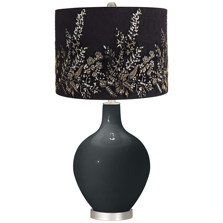 Image 1 Black of Night Ovo Table Lamp w/ Black Gold Beading Shade