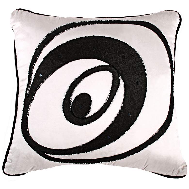 Image 1 Black on White Beaded 18 inch Square Throw Pillow