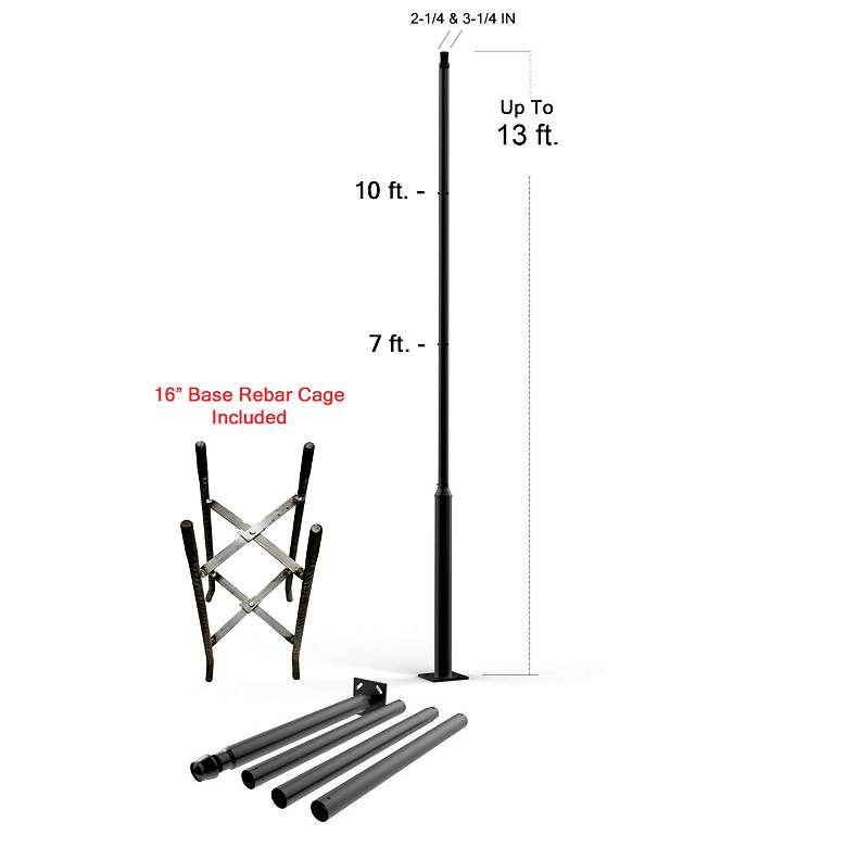 Image 3 Black Outdoor Universal Metal Light Post Pole w/ Metal Rebar Cage more views