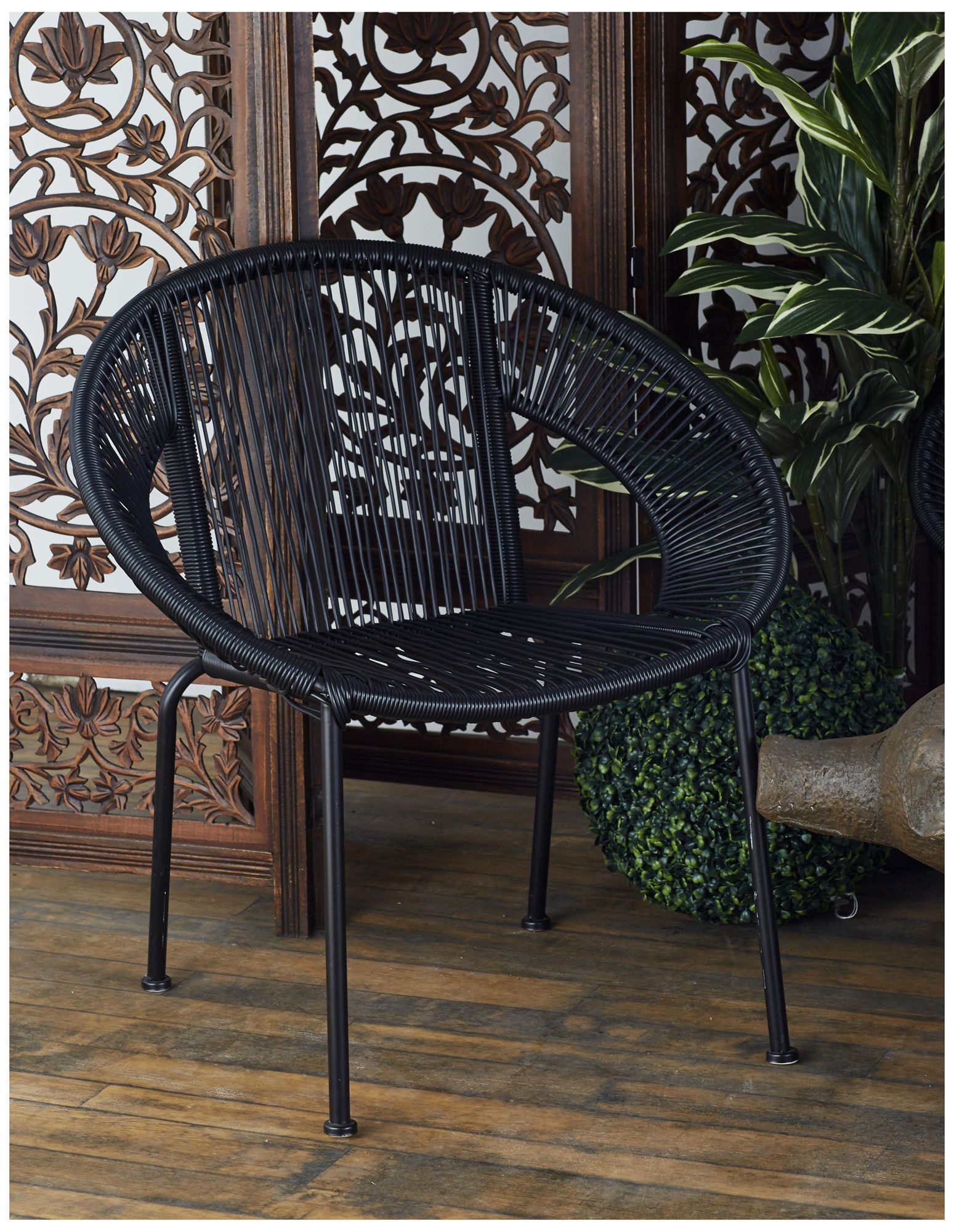 Image 4 Black Plastic Rattan Contemporary Outdoor Chair, 29" x 23" x 30" more views