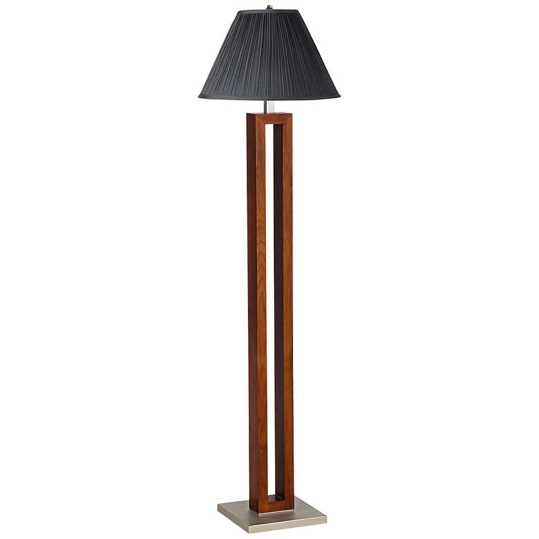 Image 1 Black Pleated Rectangle Walnut Floor Lamp