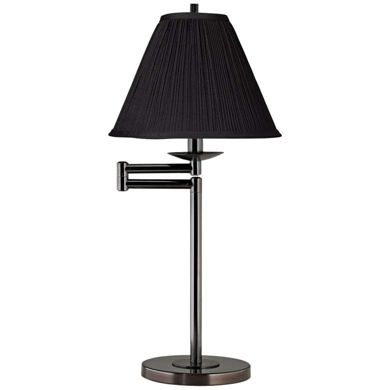 Image 1 Black Pleated Shade Bronze Swing Arm Desk Lamp