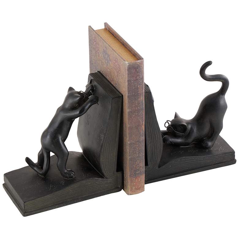 Image 1 Black Polystone Eclectic Bookends, S/2 7"H, 6"W