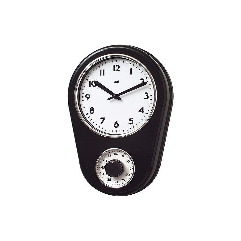 Image 1 Black Retro 12 1/2 inch High Kitchen Timer Wall Clock