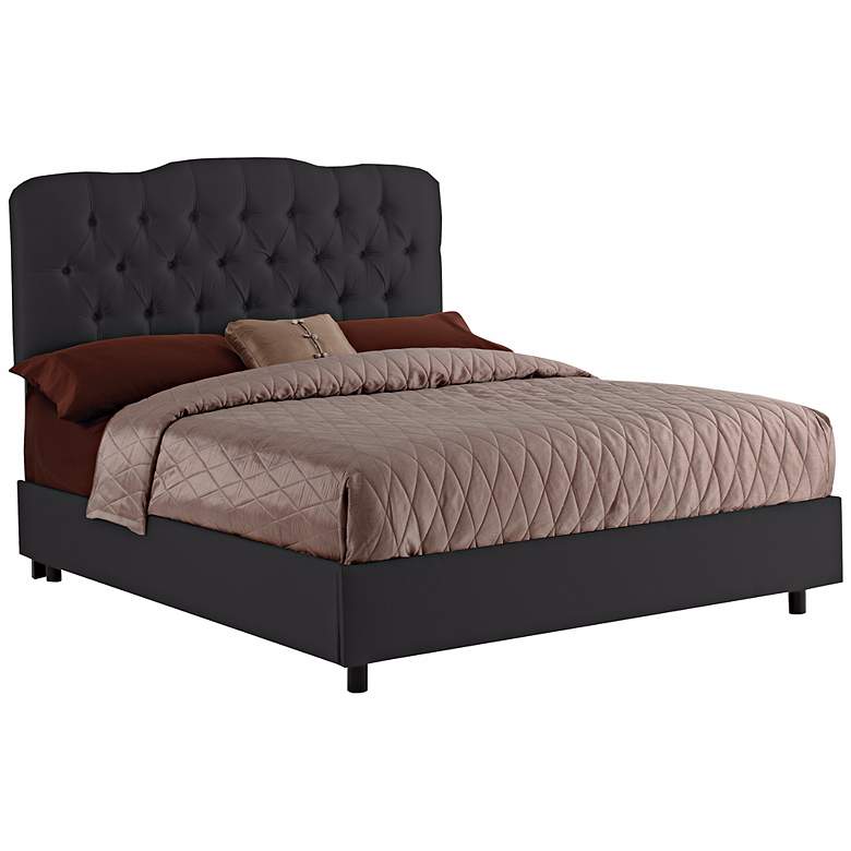 Image 1 Black Shantung Tufted Bed (Queen)