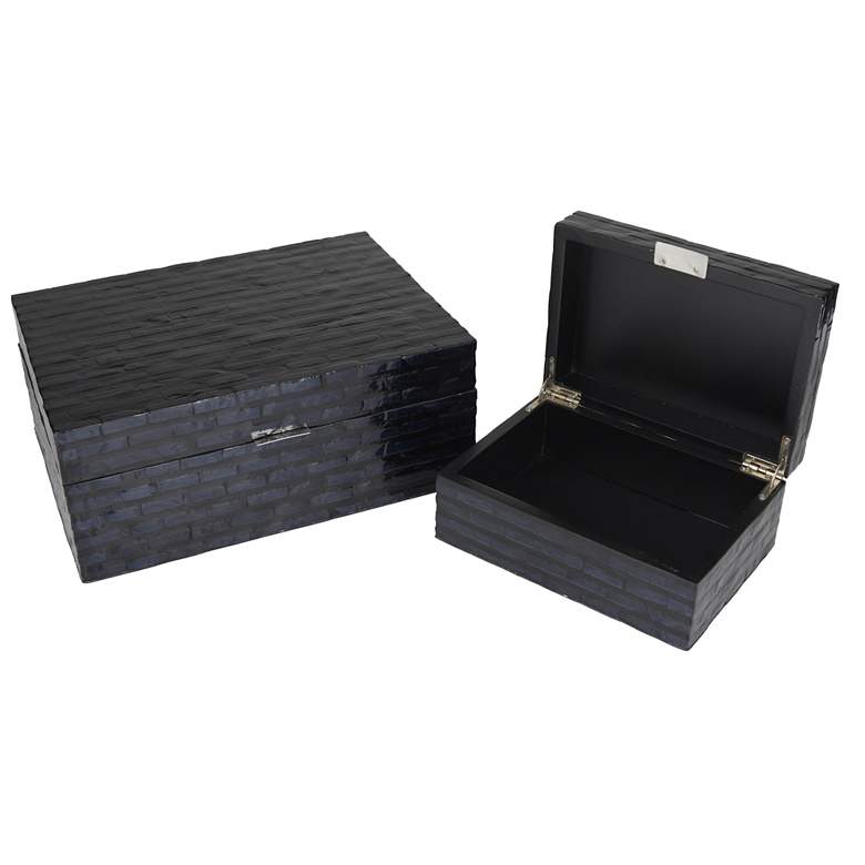 Image 1 Black Shell Handmade Decorative Box with Hinged Lid, Set of 2 12", 8"W