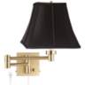 Black Square Shade Alta Square Antique Brass Swing Arm Plug-In Wall Lamp