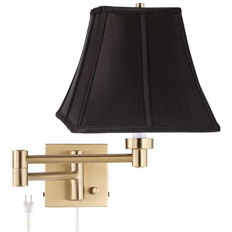 Black Square Shade Alta Square Warm Gold Swing Arm Plug-In Wall Lamp
