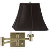 Black Square Shade Antique Brass Plug-In Swing Arm Wall Lamp