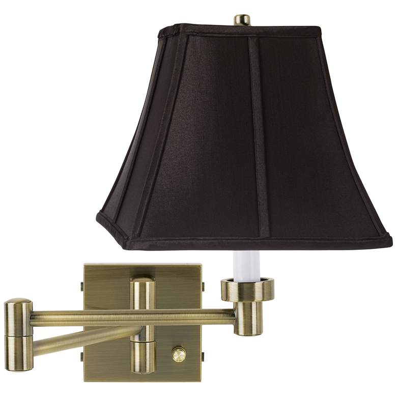 Image 1 Black Square Shade Antique Brass Plug-In Swing Arm Wall Lamp