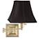 Black Square Shade Brass Beaded Plug-In Swing Arm Wall Lamp