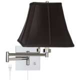 Black Square Shade Chrome Plug-In Swing Arm Wall Lamp