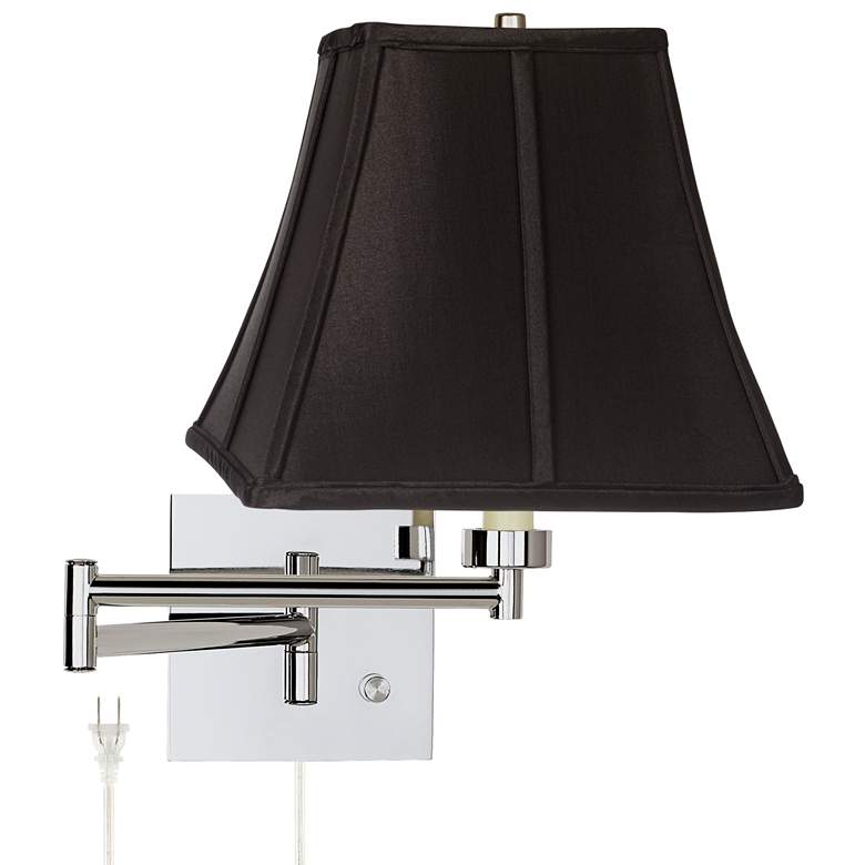 Image 1 Black Square Shade Chrome Plug-In Swing Arm Wall Lamp