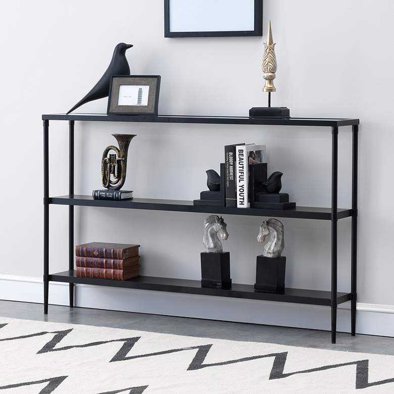 Image 1 Black Stainless Steel 47 1/4 inch Wide Bookshelf Console Table