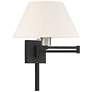 2_Black Swing Arm Wall Lamp with Oatmeal Fabric Empire Shade