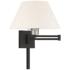 Black Swing Arm Wall Lamp with Oatmeal Fabric Empire Shade