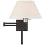 3_Black Swing Arm Wall Lamp with Oatmeal Fabric Empire Shade more views