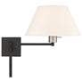5_Black Swing Arm Wall Lamp with Oatmeal Fabric Empire Shade more views