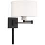 Black Swing Arm Wall Lamp with Off-White Fabric Drum Shade