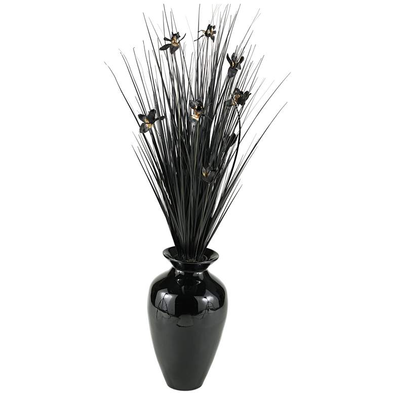 Image 1 Black Ting with Black Blossoms 56 inch H in Black Spun Bamboo Vase