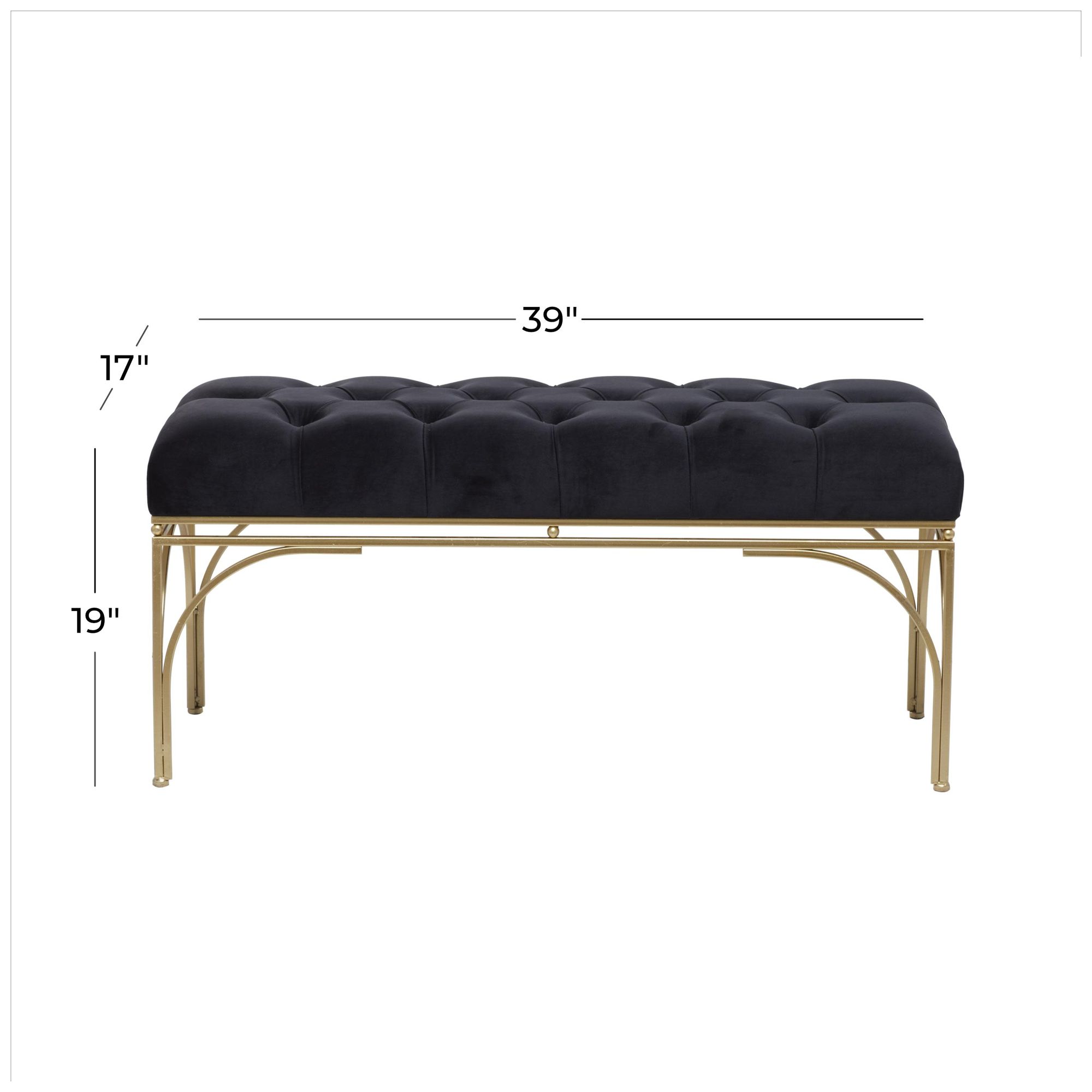 Image 7 Black Velvet Glam Bench, 39" x 17" x 19" more views