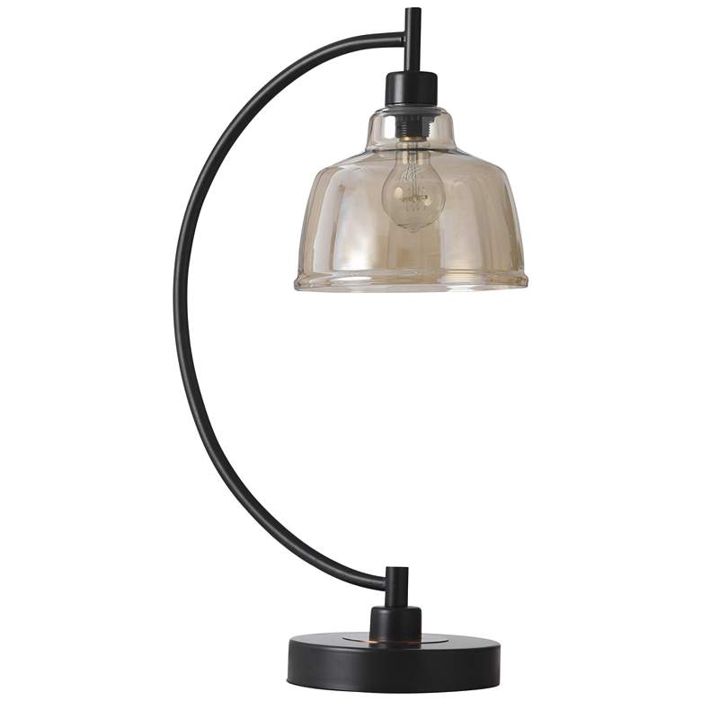 Image 1 Black Water 26" Black Steel Desk Lamp with Amber Glass Shade