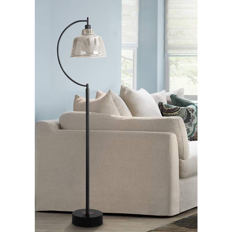 Image 1 Black Water 65 inch Black Steel Floor Lamp with Mercury Glass Shade