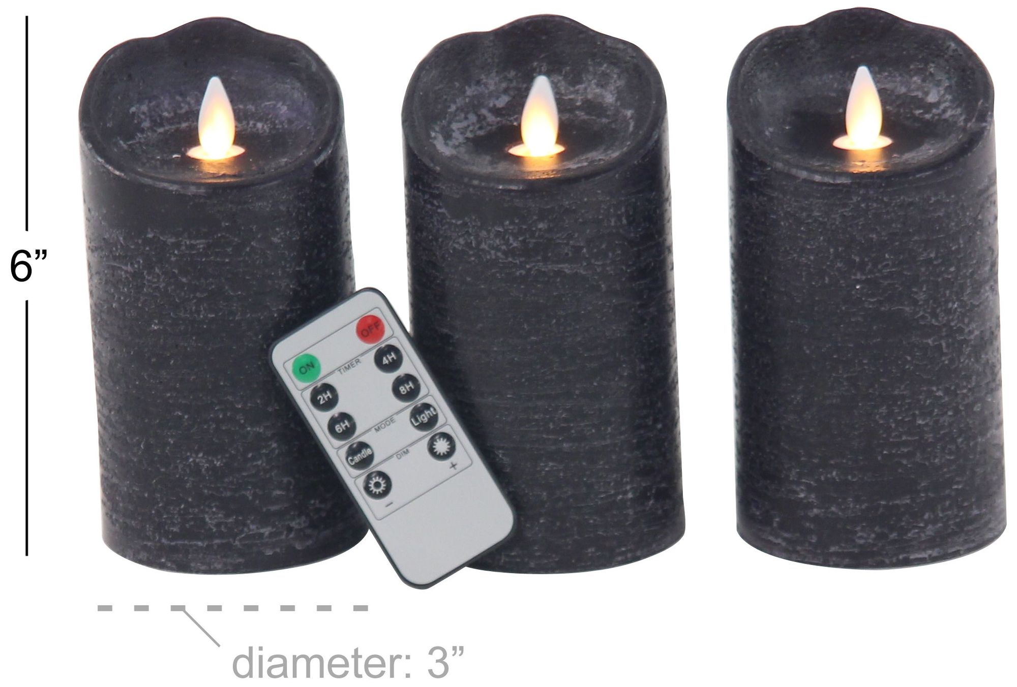 Image 6 Black Wax Traditional Flameless Candle, S/3 3"W, 6"H more views
