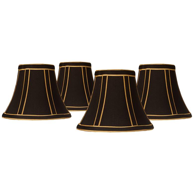 Image 1 Black with Gold Trim Clip Chandelier Shades 3x6x5 (Clip-On) Set of 4