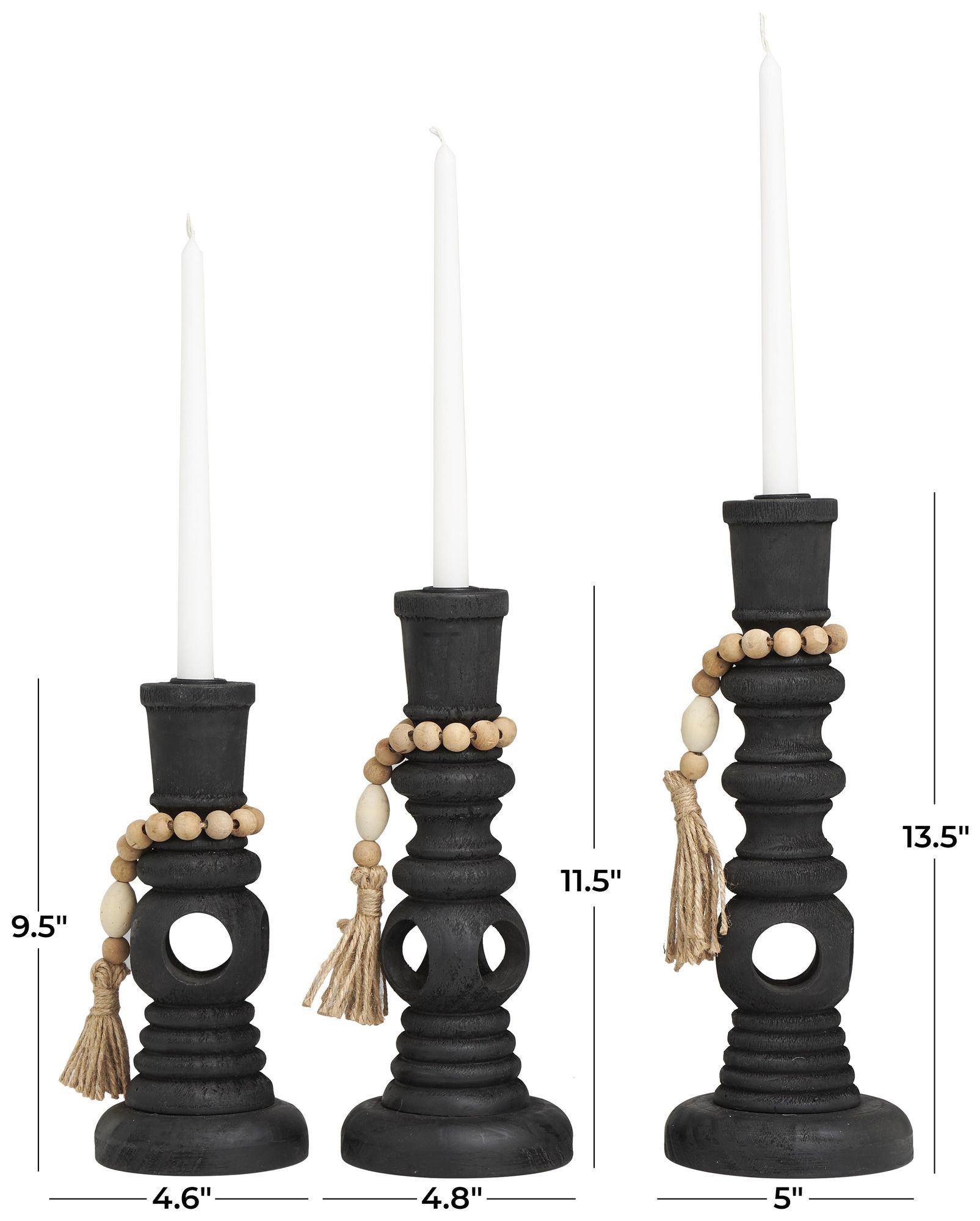 Image 6 Black Wood Bohemian Candle Holder, S/3 14", 12", 10"H more views