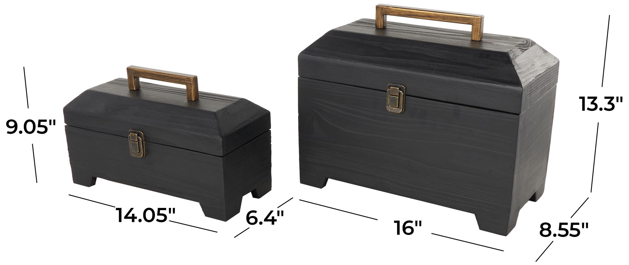 Image 7 Black Wood Contemporary Box, S/2 16", 14"W more views