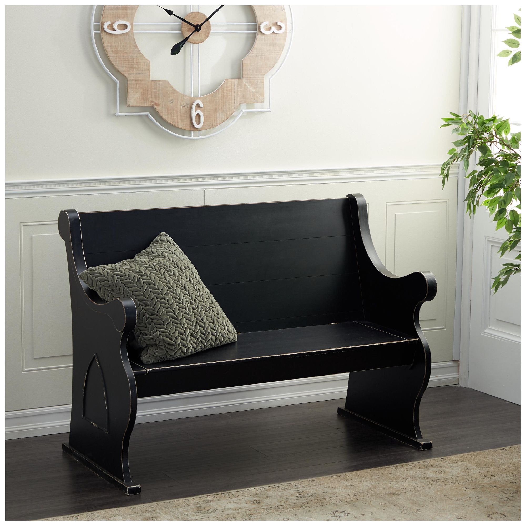 Image 4 Black Wood Farmhouse Storage Bench, 50" x 24" x 36" more views