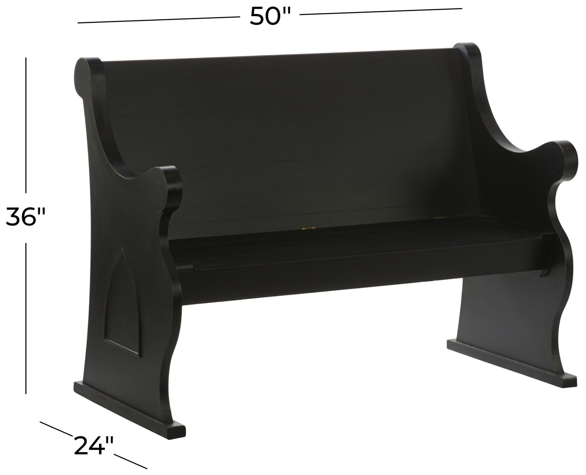 Image 7 Black Wood Farmhouse Storage Bench, 50" x 24" x 36" more views